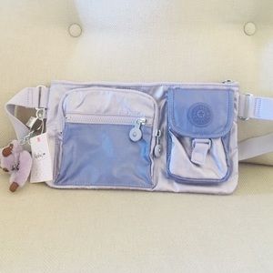 NWT Kipling Small Fanny Pa Metallic Purple Silver